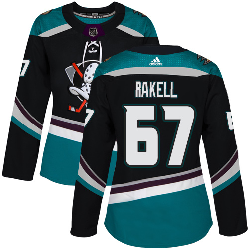 Adidas Ducks #67 Rickard Rakell Black/Teal Alternate Authentic Women's Stitched NHL Jersey